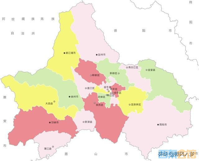 四川省行政区划共有18个地级市,3个自治州,54个市辖区,18个县级市