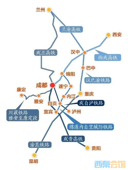 目前最新的铁路线路图,包括已建好的成贵铁路,正在建设中的渝昆铁路